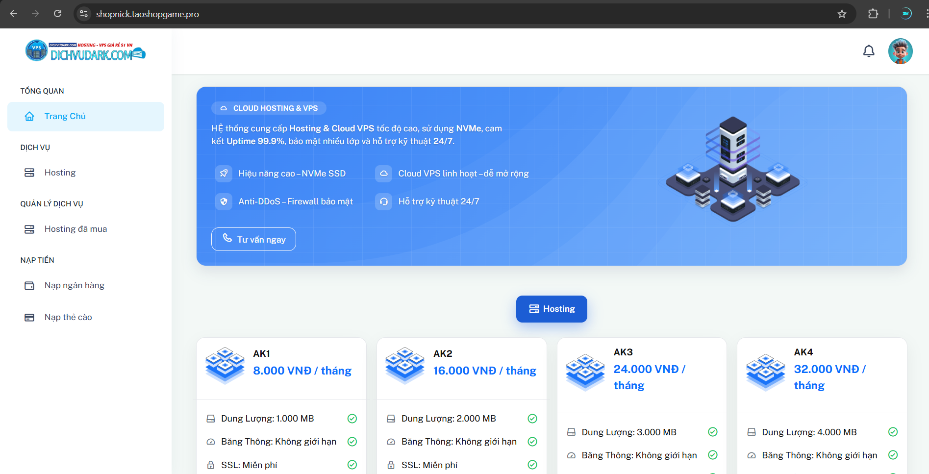 code bán hosting auto